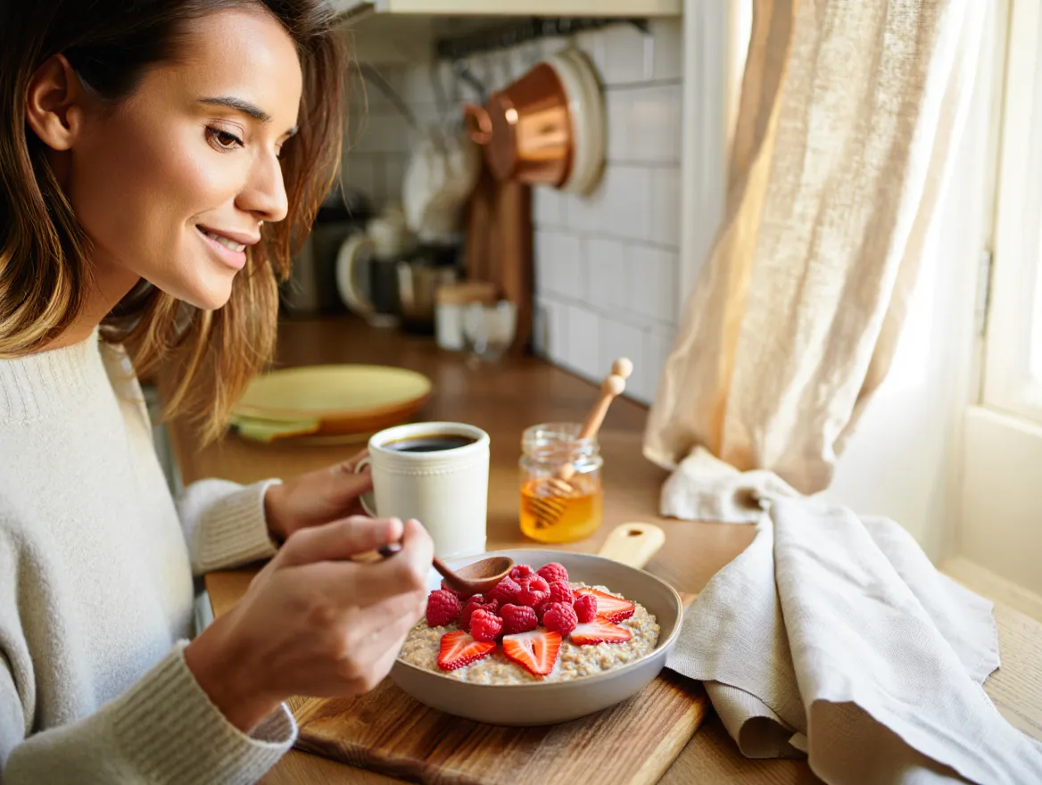 Daily routine scenes featuring red fruits in various meals and snacks